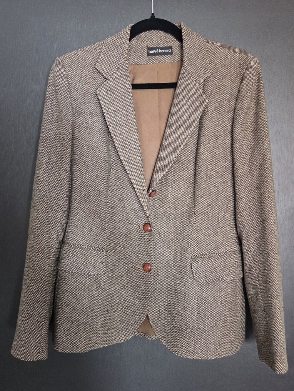 Vtg Harve Benard 100% Pure Wool Tweed Blazer Jacket Brown Size 8